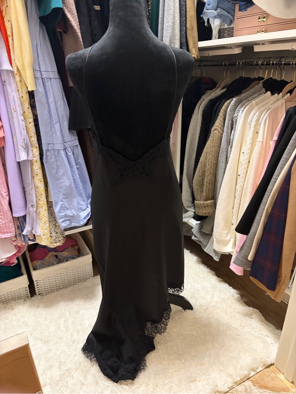 ZARA NEW WOMAN HALTER ASYMMETRIC ZW COLL. SATIN LACE DRESS BLACK 5919/201/800 - Picture 15 of 16